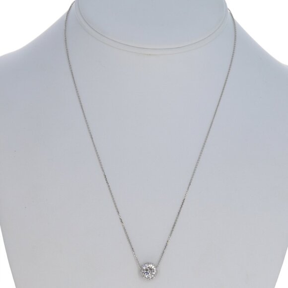 White Gold Diamond Halo Pendant Necklace -14k Round Brilliant 1.63ctw Adjustable - Picture 3 of 5